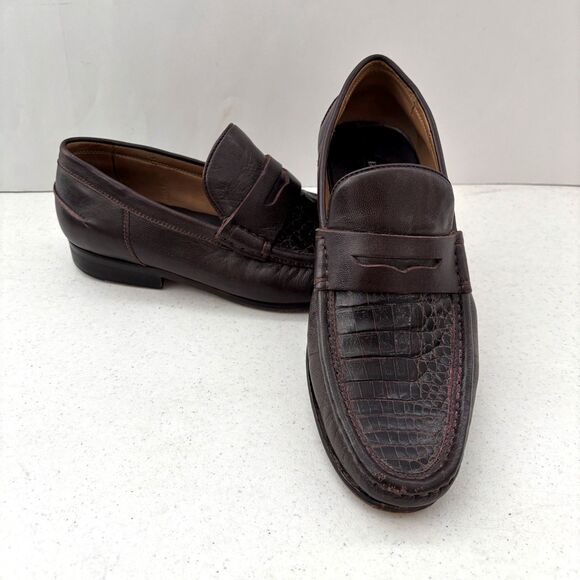 David Eden Mens Brown Leather Loafers 8.5 Alligator Crocodile Preppy Formal main image 6